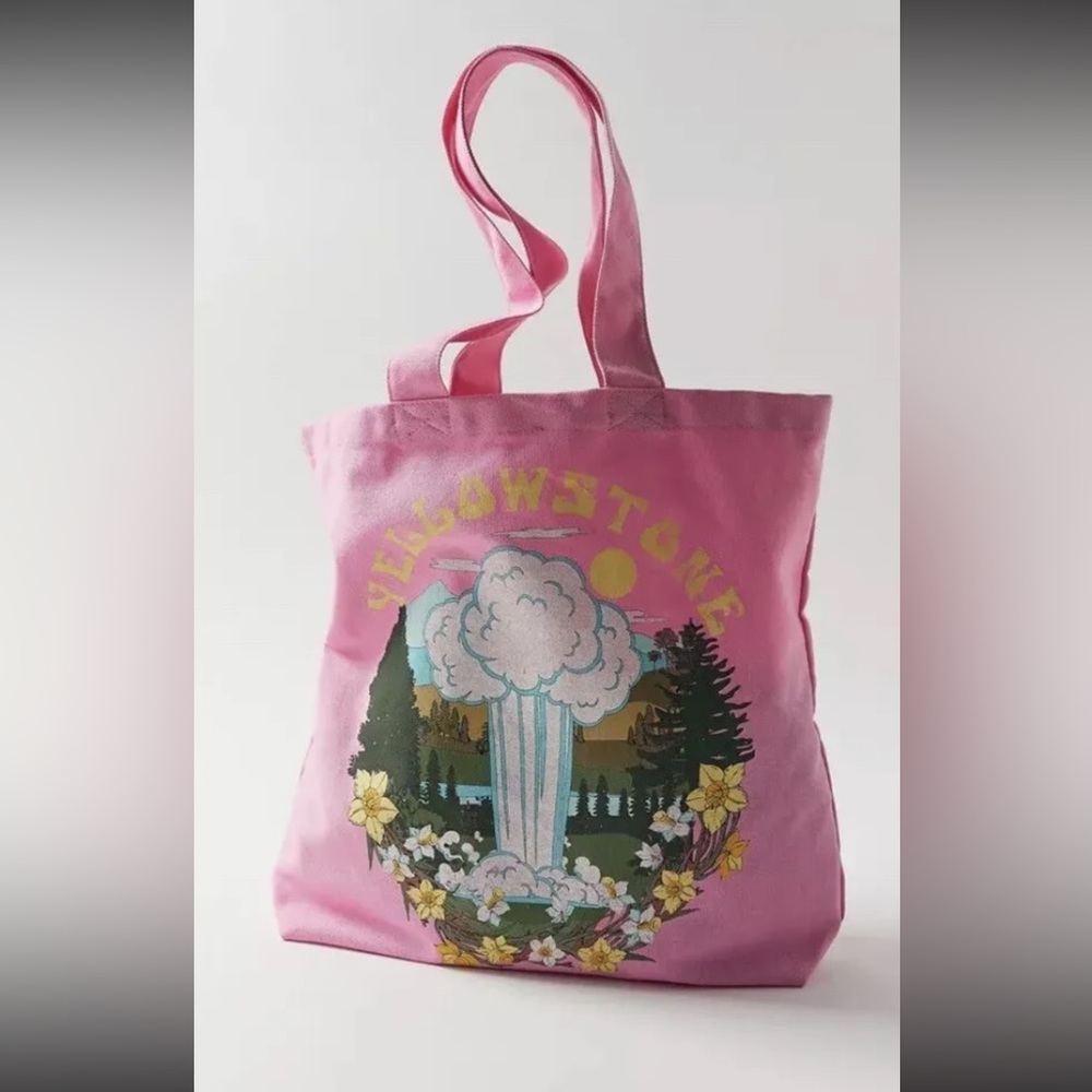 UO Yellowstone National Park Old Faithful Geyser Pink Cotton Tote Bag NWT $33